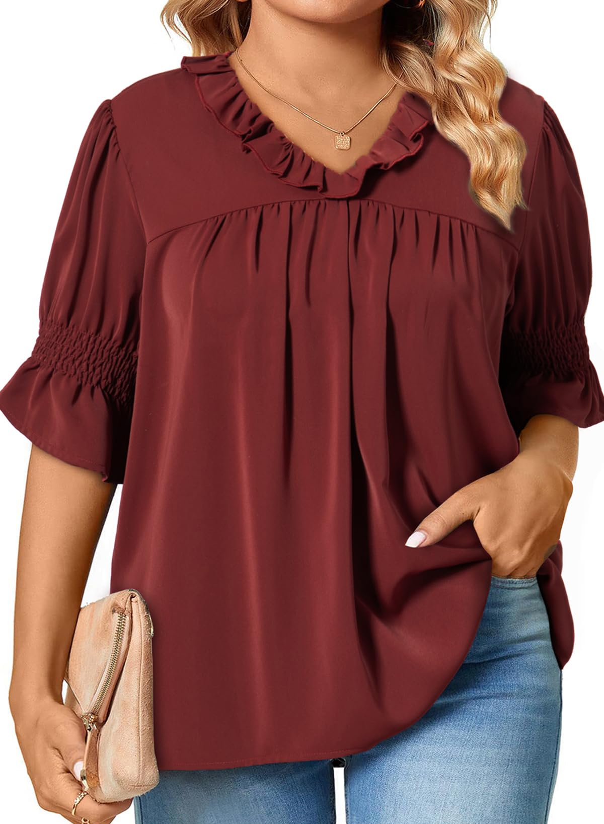 Eytino Plus Size Tops for Women Summer V Neck Short Sleeve Boho Floral Printed Flowy Chiffon Shirts Blouse(1X-5X)