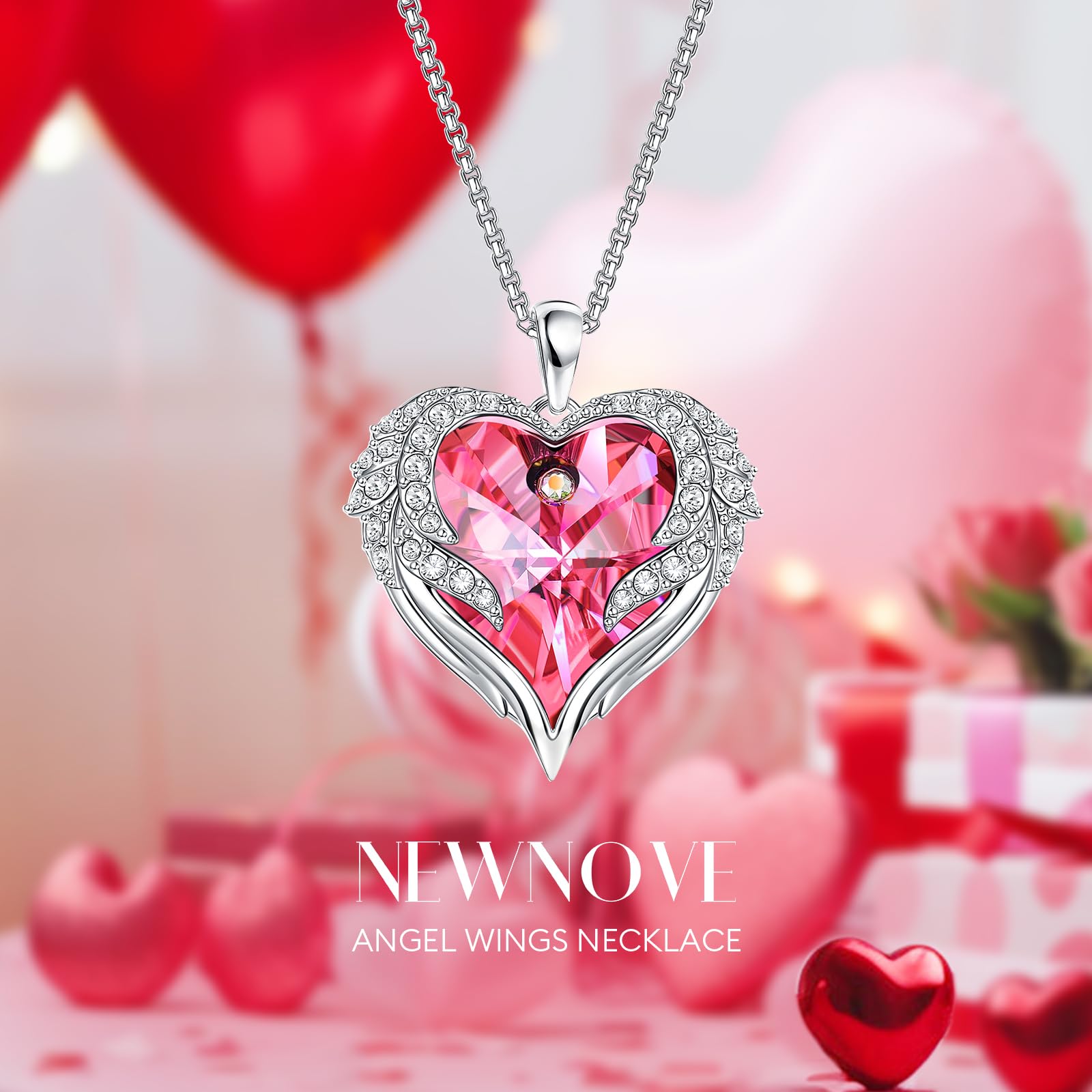 NEWNOVE Preserved Real Light Blue Rose with Angle Wings Necklace, Anniversary Birthday Gifts for Women Wife Girlfriend Mom Gift Ideas for Christmas Mothers Day Valentines Day, I Love You Gifts