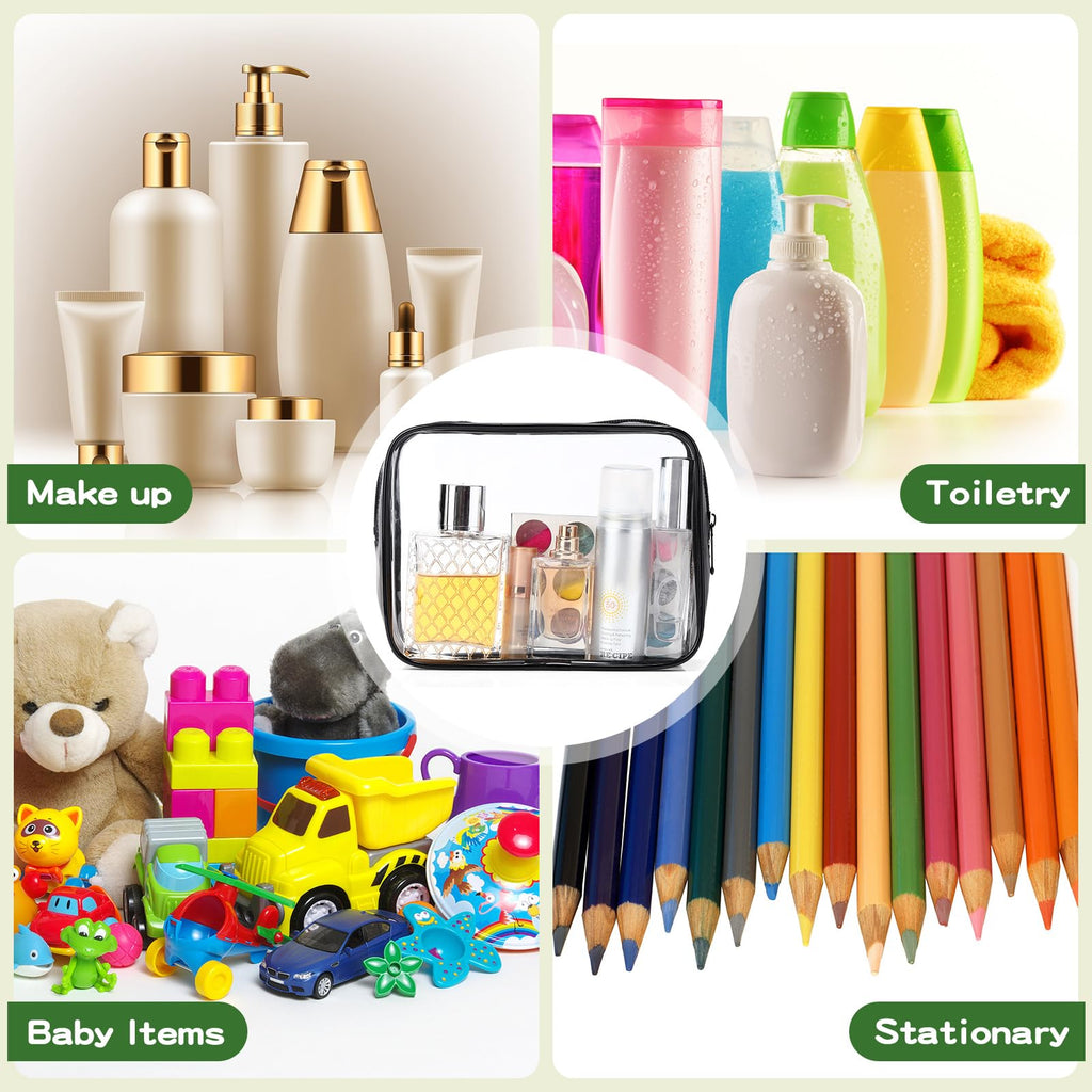 Weewooday 12 Pieces Clear Makeup Bags Cosmetic Storage Bags PVC Zipper Pouches Travel Waterproof Makeup Plastic Case for Women Organizing Toiletries Traveling Bathroom(Medium,Black)