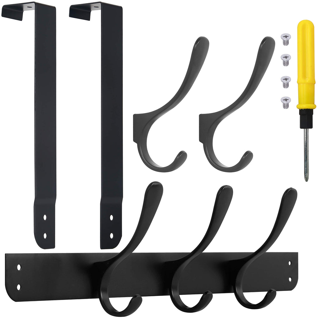 SKOLOO Over The Door Hook, Door Hanger Hooks for Hanging Clothes, Towels, Coats, Hats, Over The Door Towel Hook - Black, Assembly Required