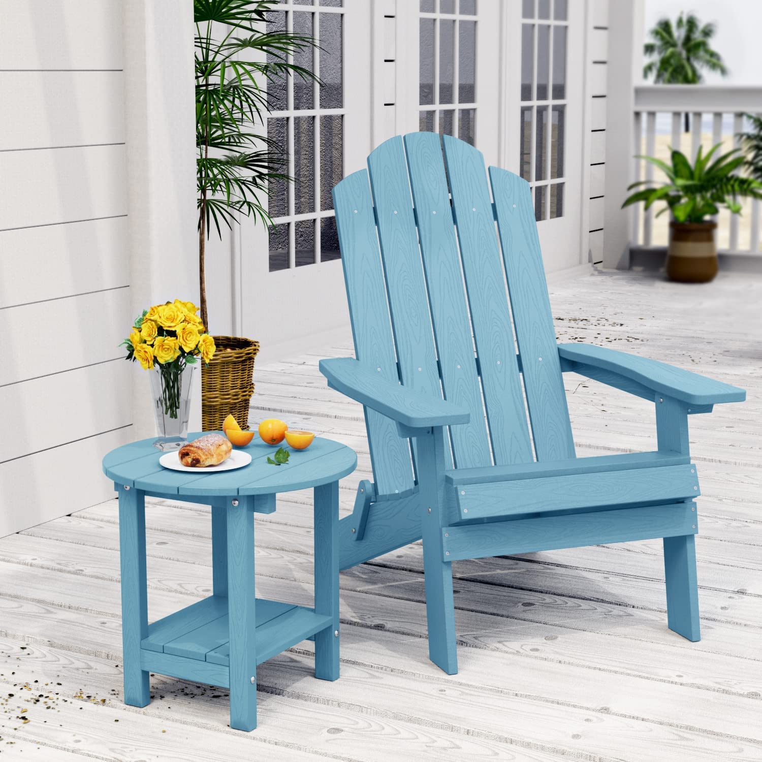 MXIMU Round Outdoor Side Table Adirondack Tables 18 Inch Chairside End Tables with Storage Shelf, 2-Tier Plastic Patio Side Table for Balcony Backyard Lawn (Black, 1 Pack)