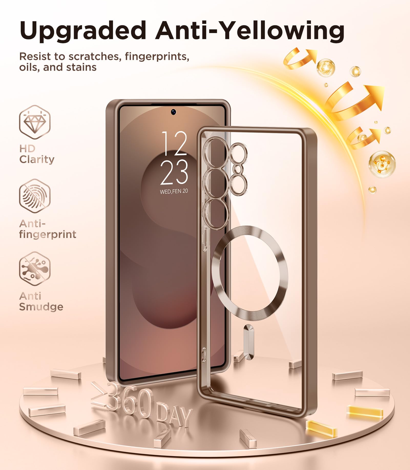 Magnetic Case Compatible with Samsung Galaxy S25 Ultra,Compatible with MagSafe,[Full Camera Protection][Screen Protector] Shockproof Plating Clear Phone Cover for Galaxy S25 Ultra(Black/Clear)