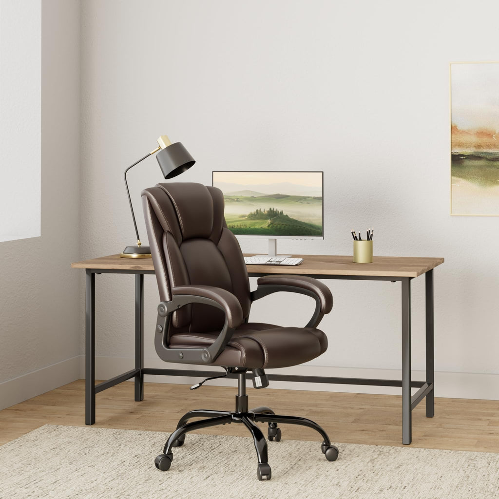 OUTFINE Office Chair Executive Office Chair Desk Chair Computer Chair with 5-Year hydrolysis-Resistant Leather Spring Cushion Ergonomic Support Tilting Function Upholstered in Bonded Leather Black