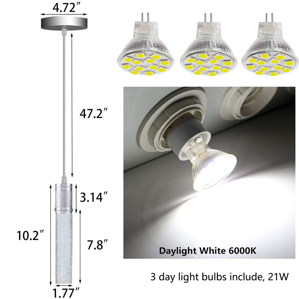 HAIXIANG Modern Kitchen Island Hanging Light Fixtures Crytstal Pendant Lighting for Kitchen Island Chrome Mini Chandelier with 6000K Daylight Bulb