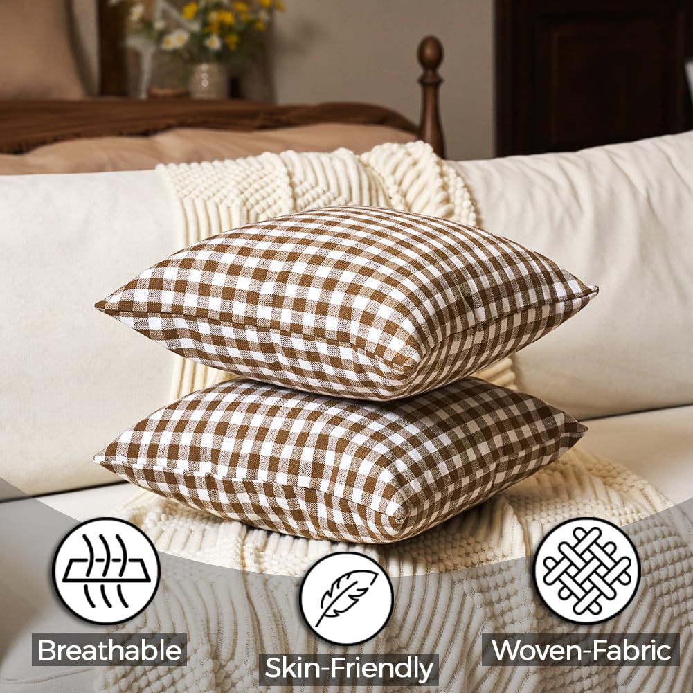 CARRIE HOME Black and White Buffalo Plaid Outdoor Pillow Covers 16x16 Set of 2, 16 x 16 Modern Farmhouse Decor Couch Pillows, Black White Winter Christmas Holiday Plaid Pillows (No Pillow Inserts)