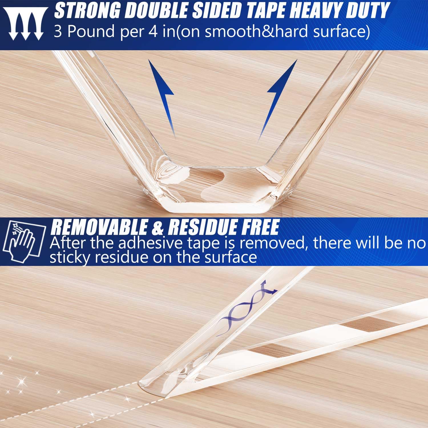ZMUAXUAN Strong Nano Double Sided Tape Heavy Duty Mounting,Clear Removable Wall Sticky Adhesive Strips,Reusable Thick Gel Grip for Hanging Picture,Poster,Carpet,Photo
