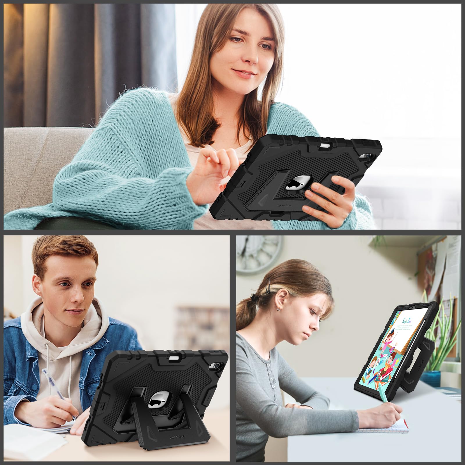 Fintie Case for iPad Air 11-inch M4/M3/M2 (2026/2025/2024), iPad Air 5th / 4th Generation (2022/2020) 10.9 Inch, Fully-Body Rugged Heavy Duty Shockproof Case with Kickstand for Kids, Black
