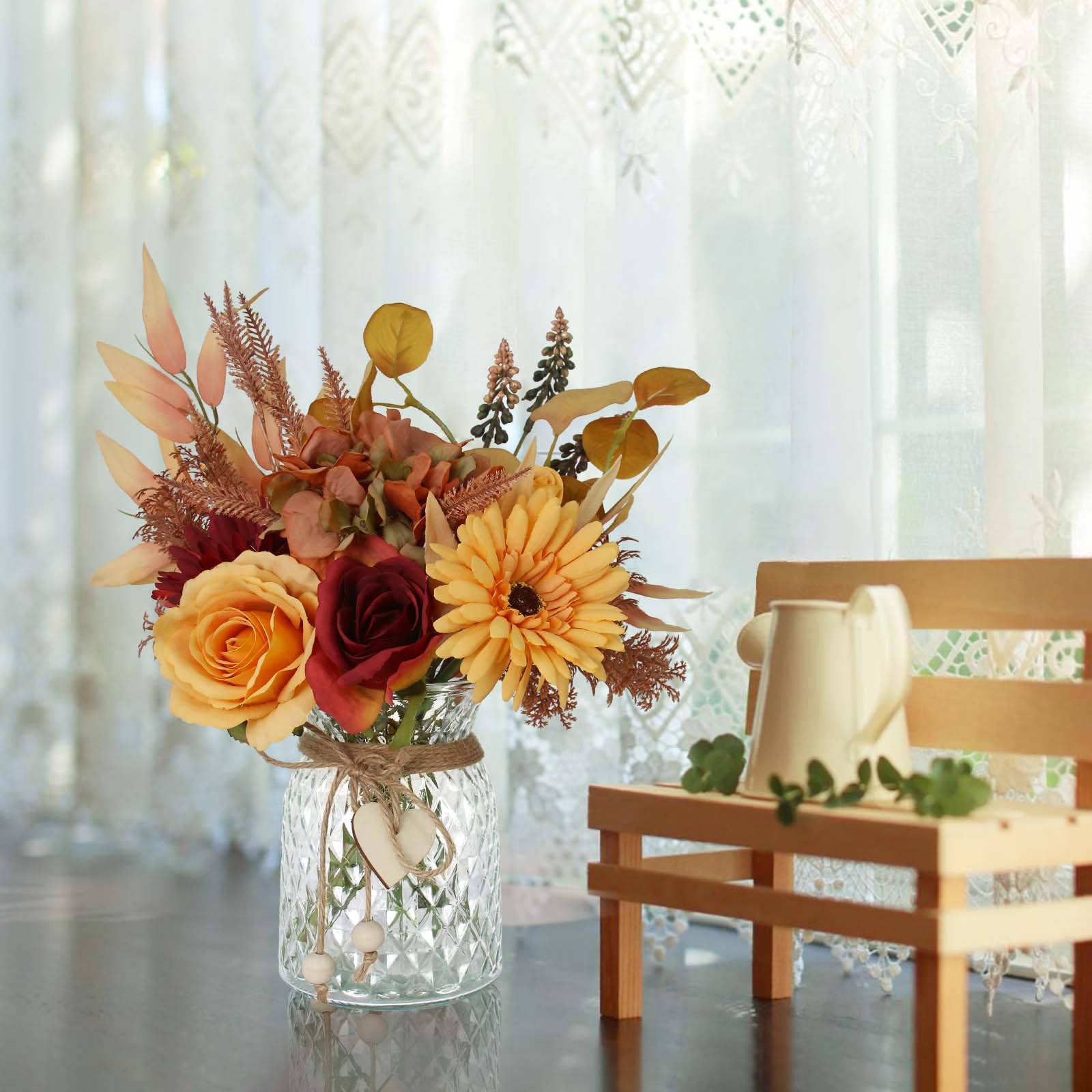 Leftover Fake Flowers in Vase,Faux Flowers in Vase,Table Centerpieces for Dining Room,Flower Centerpieces for Tables,Artificial Flowers,Kitchen Decor,Coffee Table Decor