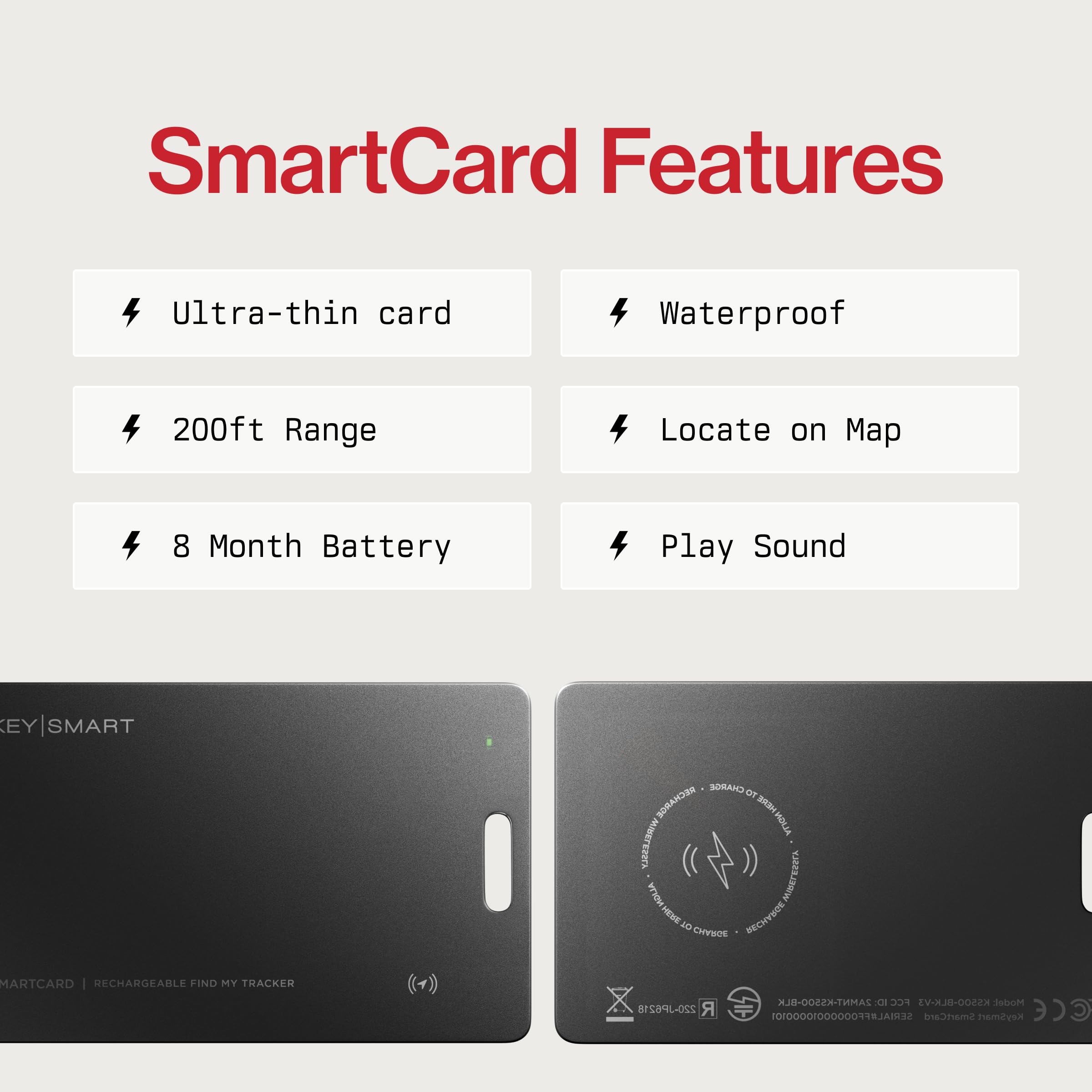 KeySmart SmartCard Lite Wallet Tracker Card, Compatible with Apple Find My App, Non-Rechargeable 2 Years Battery, Thin GPS Item Finder for Luggage Tag, Smart Bluetooth Tracking, Waterproof - 1 Pack