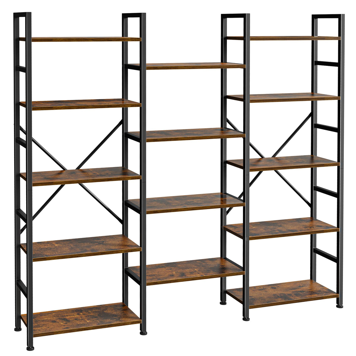 SUPERJARE Triple Bookshelf, Bookcase with 11 Open Display Shelves, Wide Book Shelf Book Case for Home & Office, 4 Tier, Black