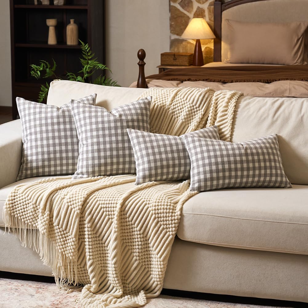 CARRIE HOME Black and White Buffalo Plaid Outdoor Pillow Covers 16x16 Set of 2, 16 x 16 Modern Farmhouse Decor Couch Pillows, Black White Winter Christmas Holiday Plaid Pillows (No Pillow Inserts)