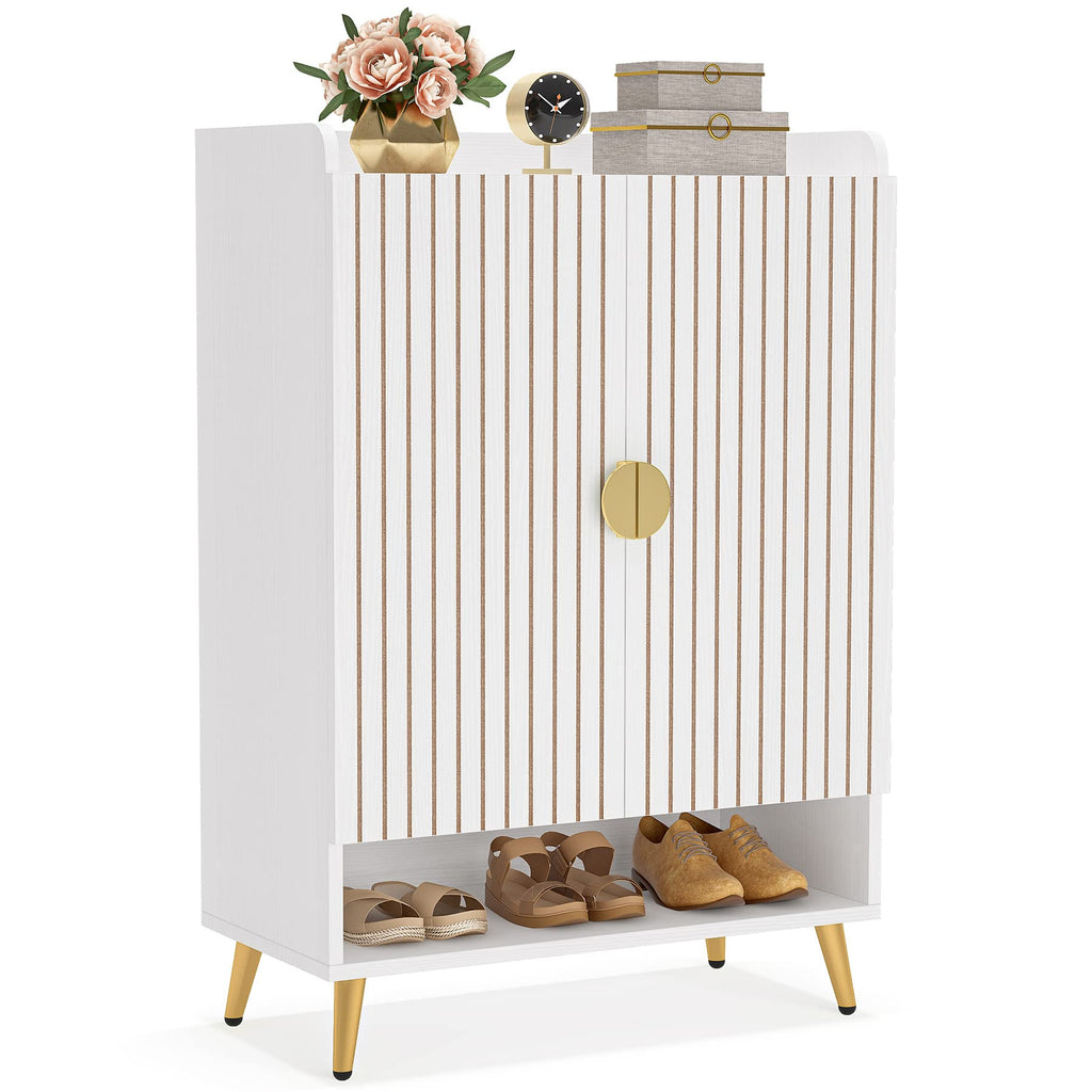 Tribesigns Shoe Cabinet with Doors, 7-Tier Shoe Storage Cabinet with Adjustable Shelves, Wooden Shoes Rack Shoe Storage Organizer for Entryway, Hallway, Closet, Living Room, Black