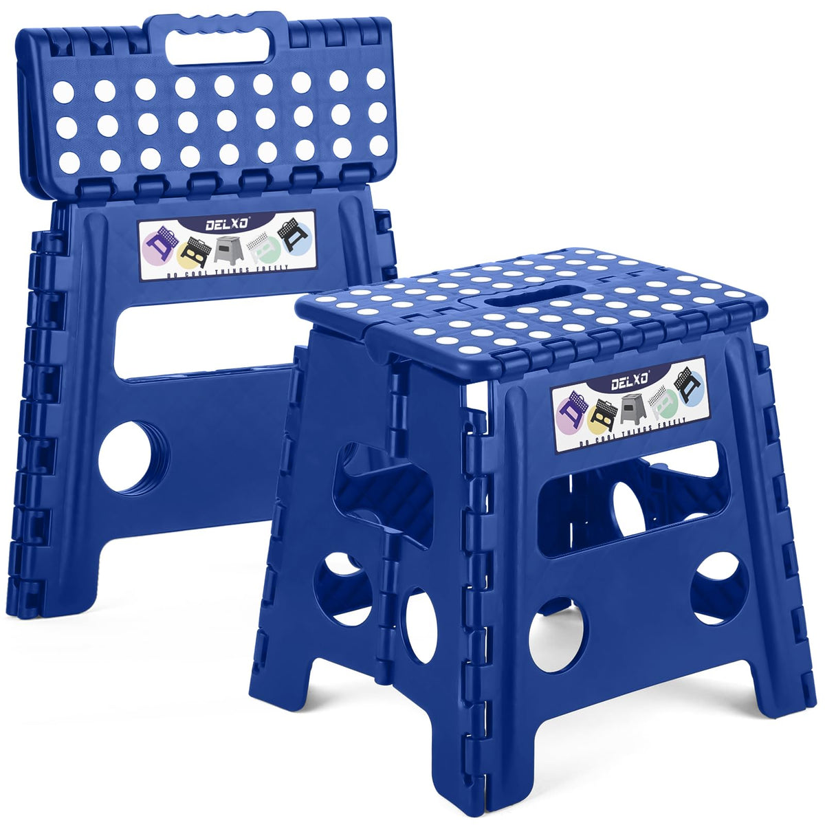Delxo 11 inch 2 Pack Folding Step Stool, Non-Slip Foldable Stools Up to 300 LBS, Step Stool with Handle, Lightweight Collapsible stools for Kitchen, Bathroom, Bedroom, Garden (Black)