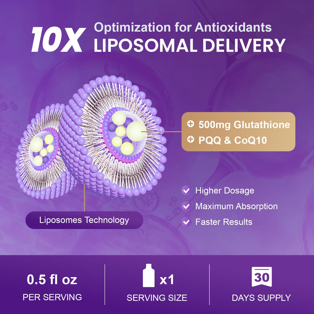 Liposomal Glutathione Supplement – 500mg Glutathione with PQQ, CoQ10 & Vitamin C – High Absorption Antioxidant for Immune & Energy Support – Grape Flavor, 30 Pouch