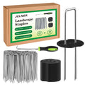 JELNER Garden Stakes,6 Inch 11 Gauge 20pcs Galvanized Landscape Staples + 20pcs Gaskets + 1Pick Hook, Tent Stakes Landscaping Fabric SOD Pins for Weed Fabric Barrier,Groud Cover,Fence