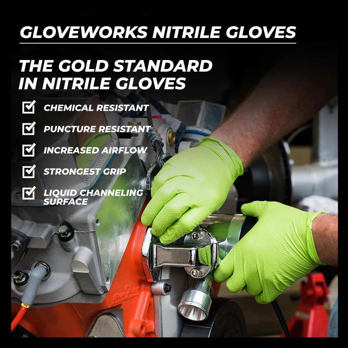 GLOVEWORKS HD Green Gloves, 8 Mil Nitrile Disposable Heavy Duty Raised Diamond Grip Mechanic Glove, Bulk Purchasing Options