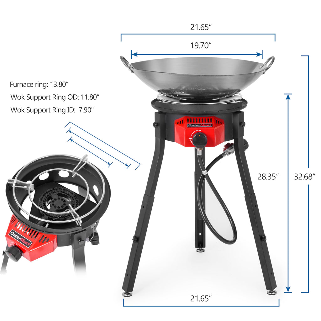 OuterMust Outdoor Cooker Wok Station with Cover, Iron Wok, Electronic Ignition and Burner 54000 BTU for BBQ, Backyard