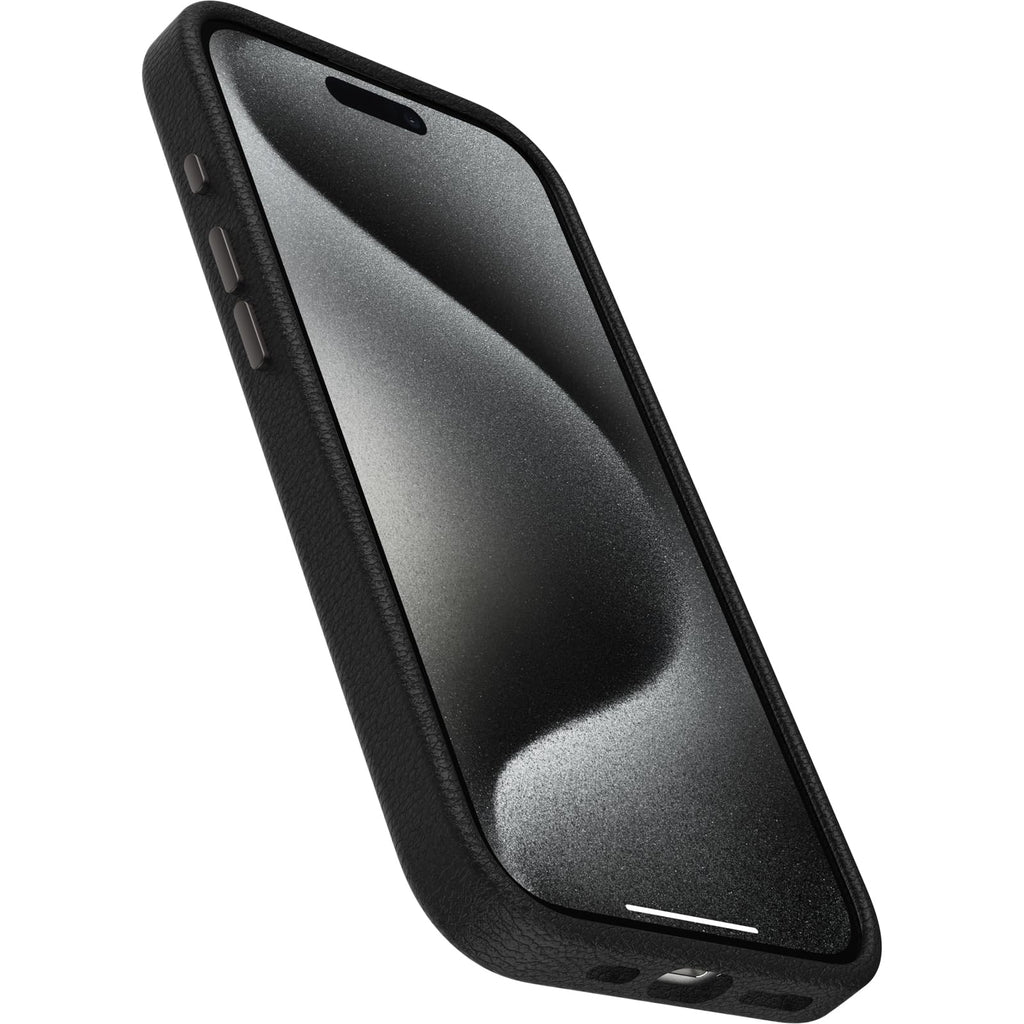 OtterBox iPhone 15 Symmetry Series Cactus Leather for MagSafe - Noir ASH (Black), Slim, Premium, Protective iPhone Case