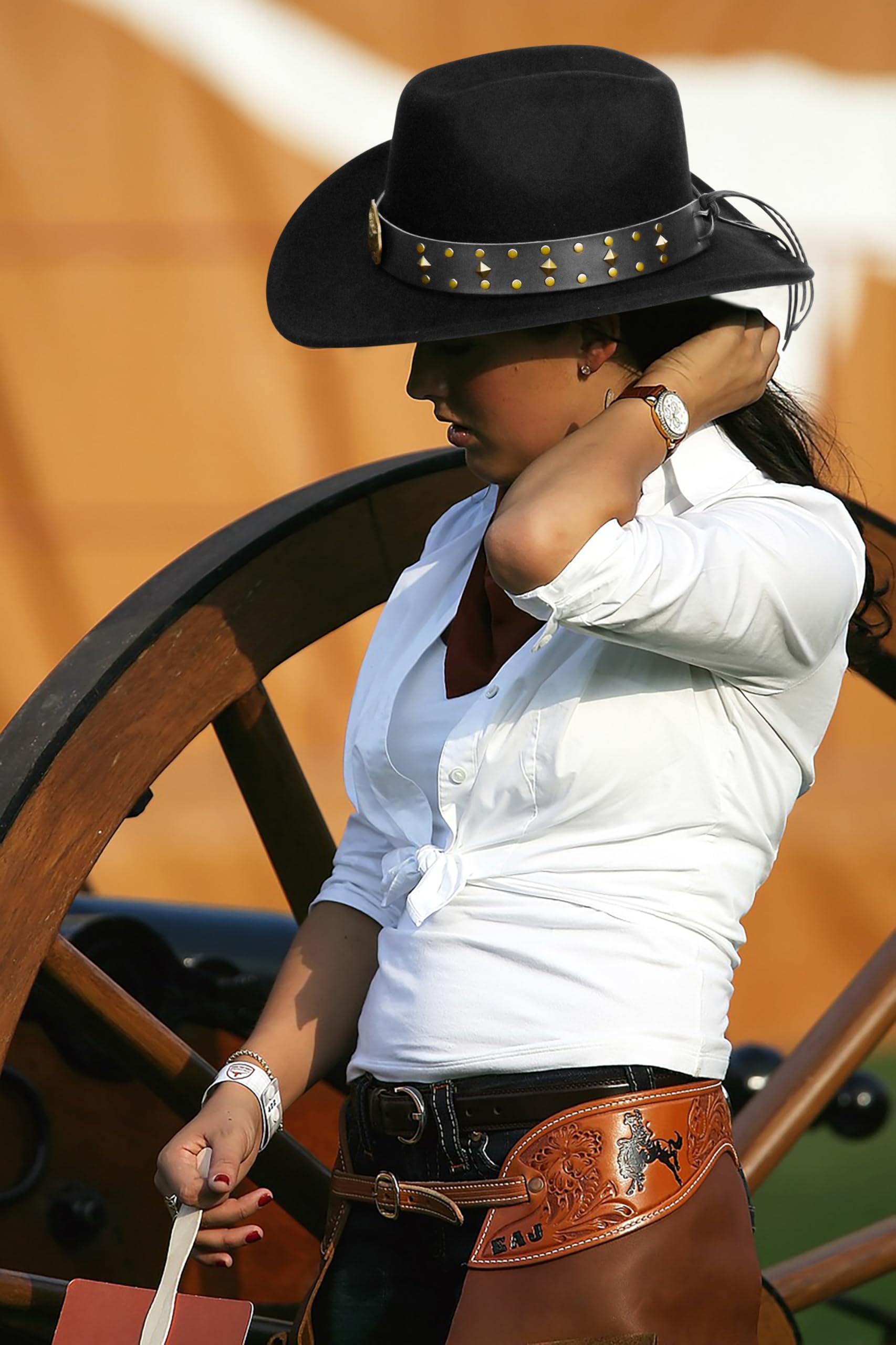 Vintage Western Cowboy Hat for Men Women - Wide Brim Cowgirl Fedora Hats with Braided Rope Band M