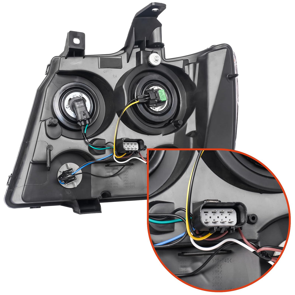 APSVE Headlights Assembly Fit for 2007-2014 Chevy Tahoe,For 07-13 Chevy Suburban Avalanche Replacement Headlamp Pair OE style, Chrome Housing Amber Side