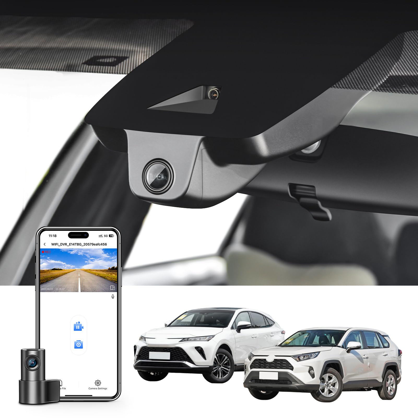 4K Dash Cam Custom fit for Toyota RAV4 & RAV4 Hybrid 2019 2020 2021 & RAV4 Prime 2021- 2024 & Venza 2021-2024 (Model A), LE Limited Premium TRD Hybrid etc,UHD 2160P Video, GPS, WiFi & App, 64GB Card