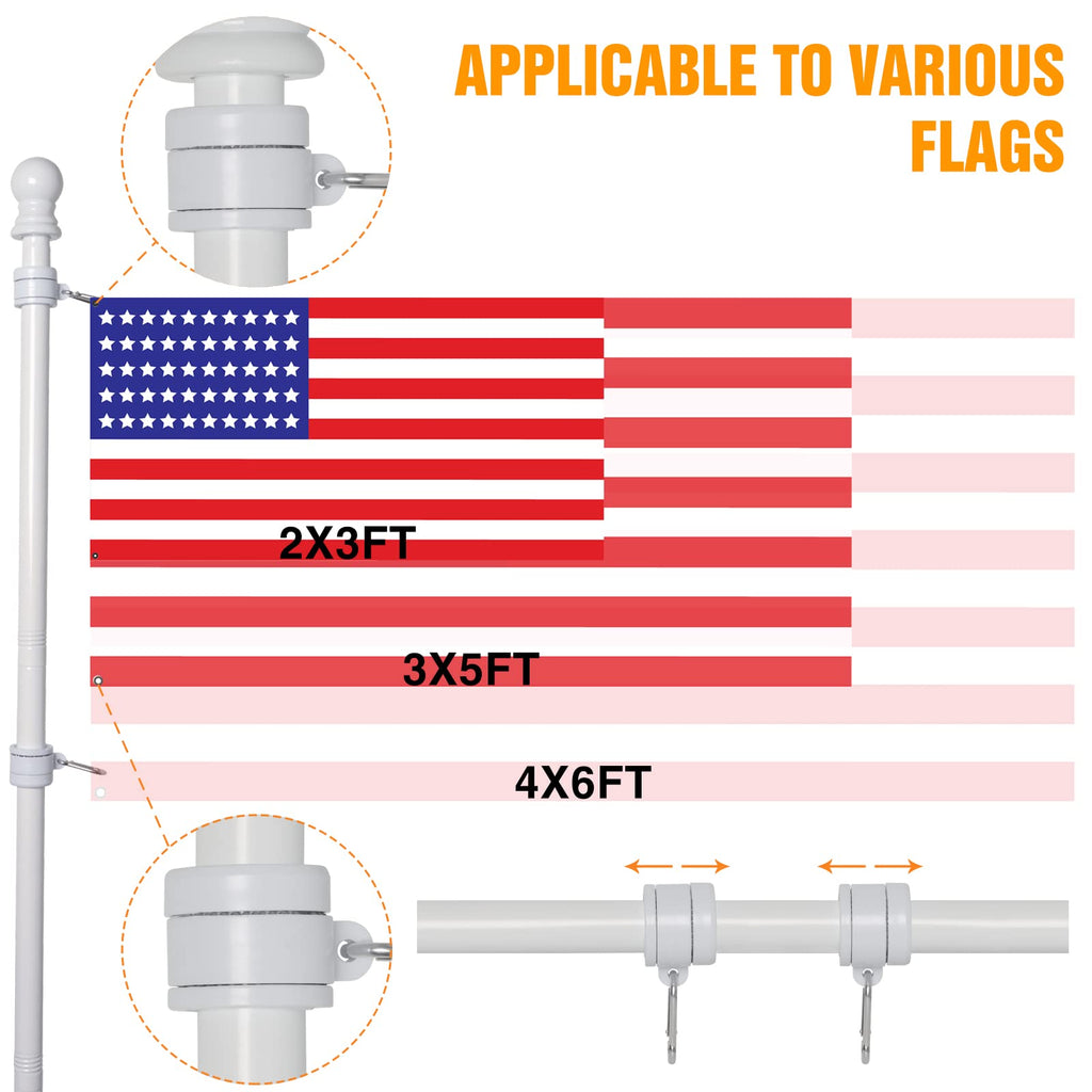 NELXINJO 5FT White Stainless Steel Flag Pole Kit for Outside House Wall | flagpoles 3x5 2x3 american flags hardware holder brackets hangers mounts