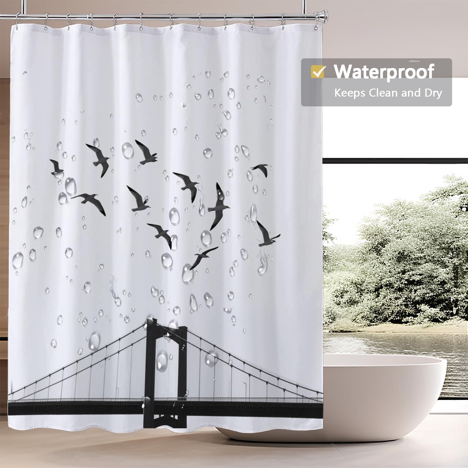 LLSCL Fabric Shower Curtain Liner with Magnets, Waterproof Hotel Quality, 72 x 72 Machine Washable