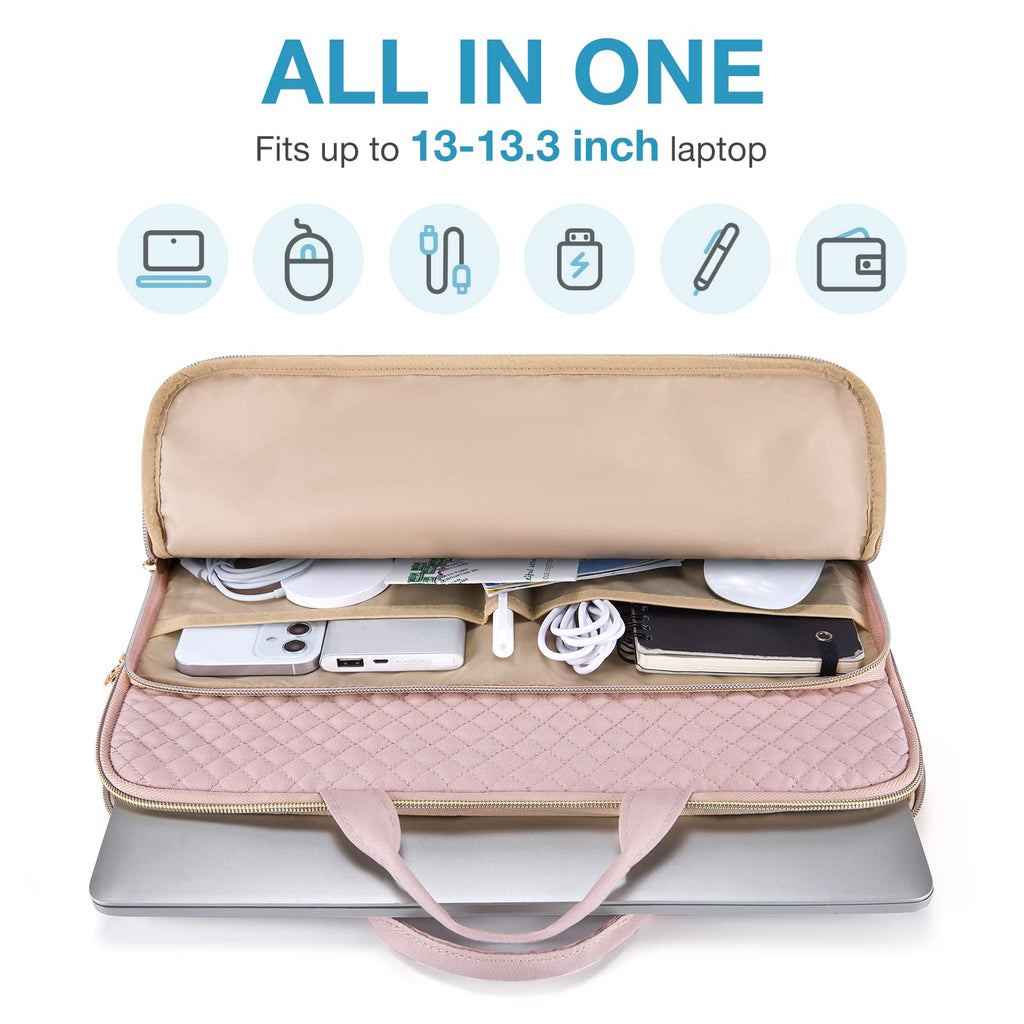 BAGSMART Laptop Case Compatible with 13-13.3 inch Notebook,Compatible with MacBook Pro 14 Inch,MacBook Air,Protective Carrying Bag with Pocket,Handles, Beige