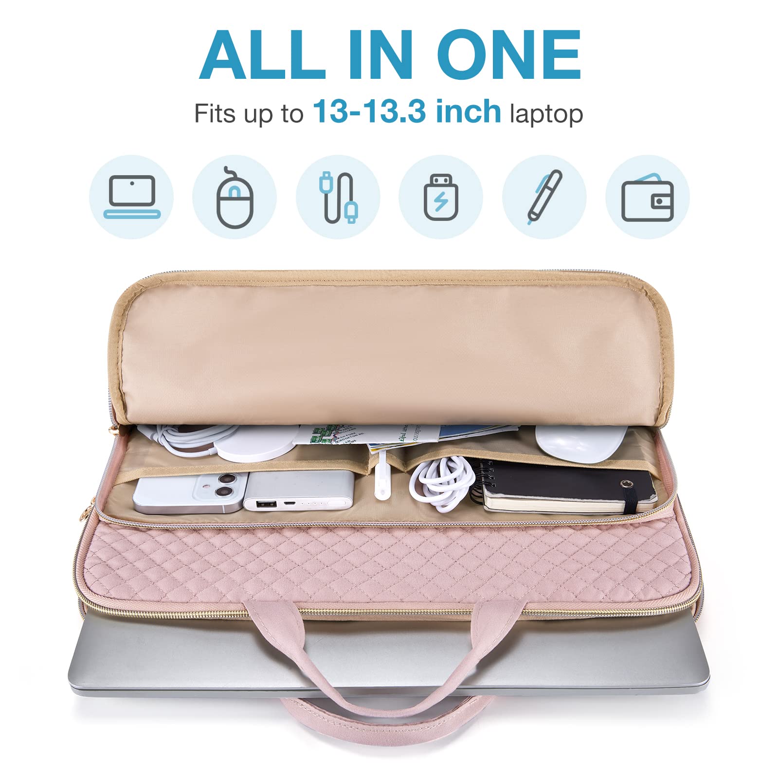 BAGSMART Laptop Case Compatible with 13-13.3 inch Notebook,Compatible with MacBook Pro 14 Inch,MacBook Air,Protective Carrying Bag with Pocket,Handles, Beige