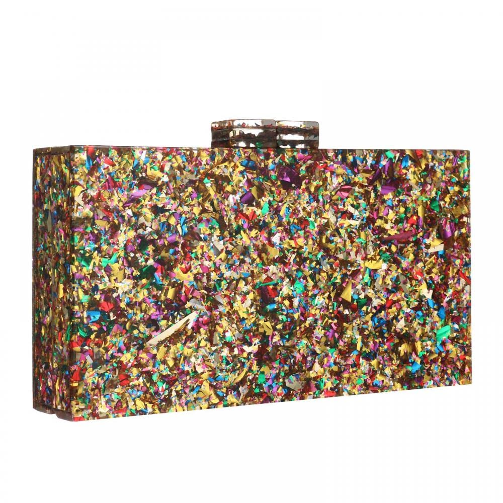 Gets Acrylic Purses and Handbags for Women Multicolor Perspex Geometric Patterns Box Clutch Banquet Evening Crossbody Handbag