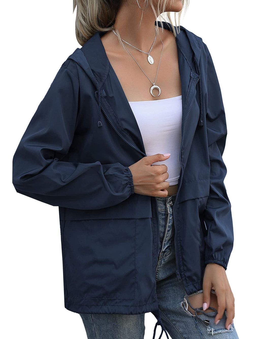 Women's Raincoats Lightweight Waterproof Windproof Adjustable Windbreaker Rain Jackets Hooded with Pockets S-XXL