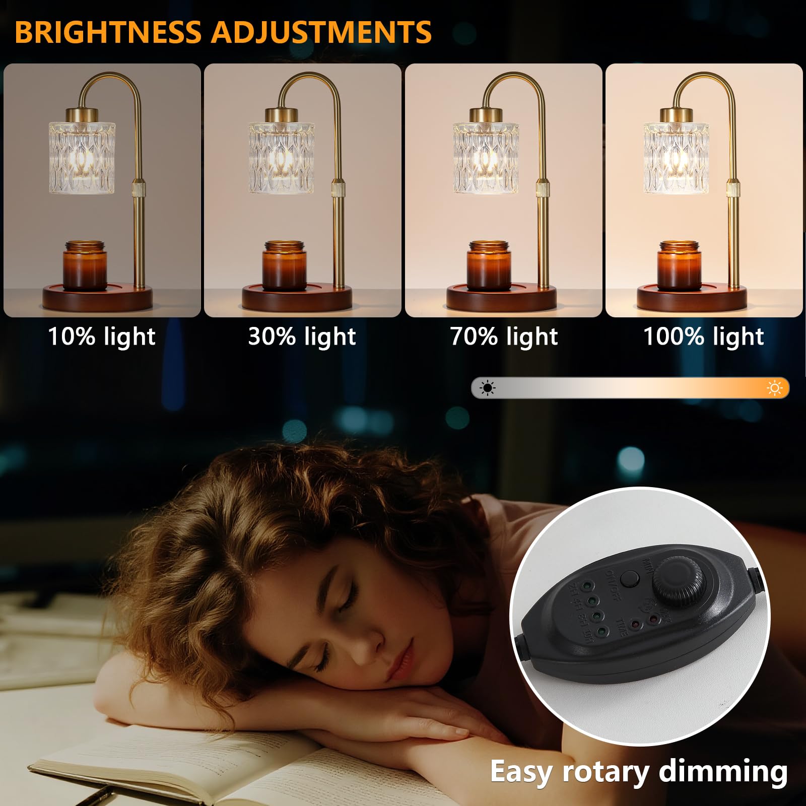 MEIXISUE Candle Warmer Lamp with Timer and Dimmer,Electric Amber Light Gifts for Women Melt Wax Warmer Lamp with 2 Bulbs for Candle Jars House Warming New Home Decor