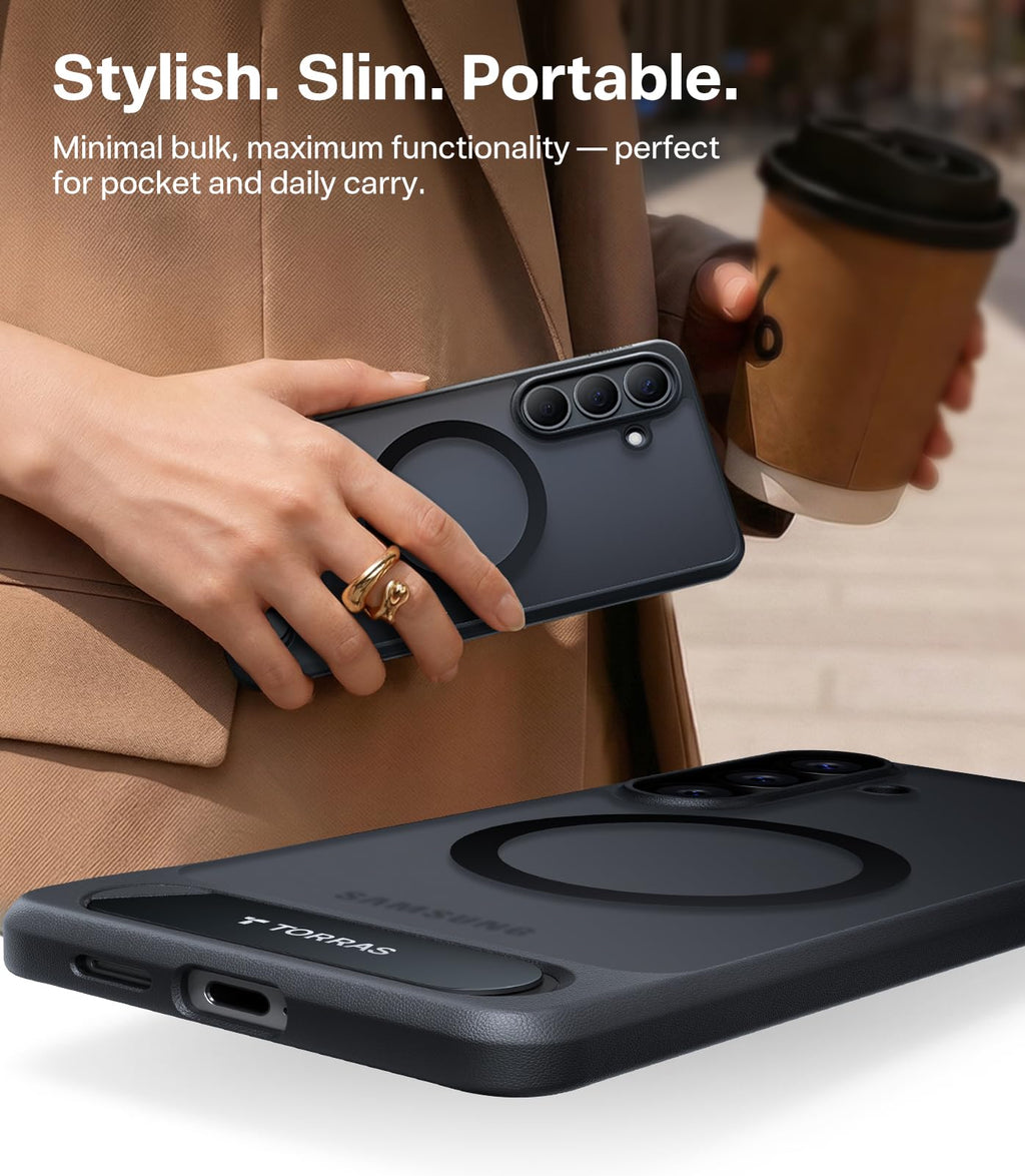 TORRAS Strong Magnetic & Seamless Stand for Samsung Galaxy S24 Ultra Case, Fit for MagSafe, Mil-Grade Drop Protection, Kickstand for Samsung Galaxy S24 Ultra Case, Translucent Back/Black Edge
