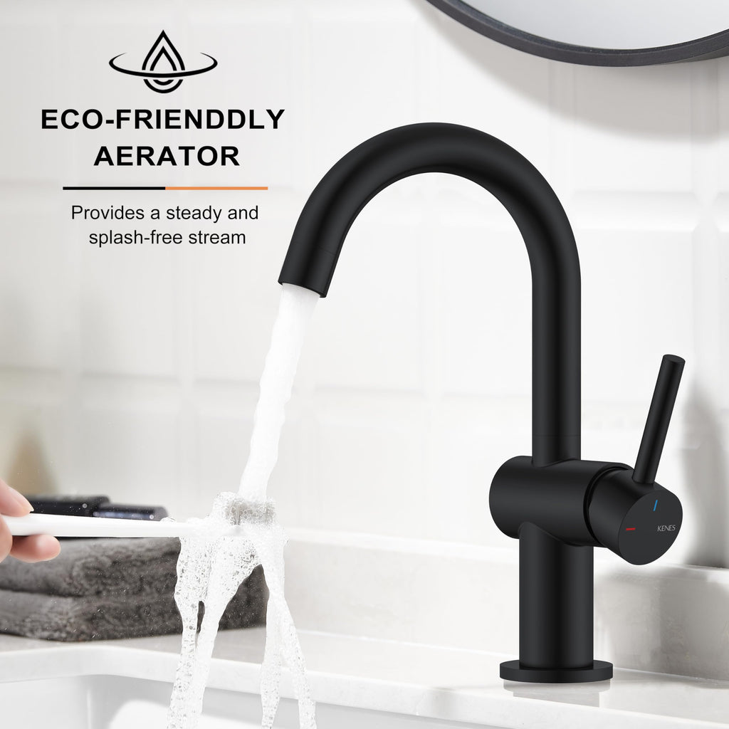 KENES Black and Gold Single Handle Bathroom Sink Faucet, Modern Prep Wet Bar Sink Faucet with Drain Assembly & Deck Plate, Vanity Faucets for Farmhouse RV Camper Utility, KE-9005B-BG
