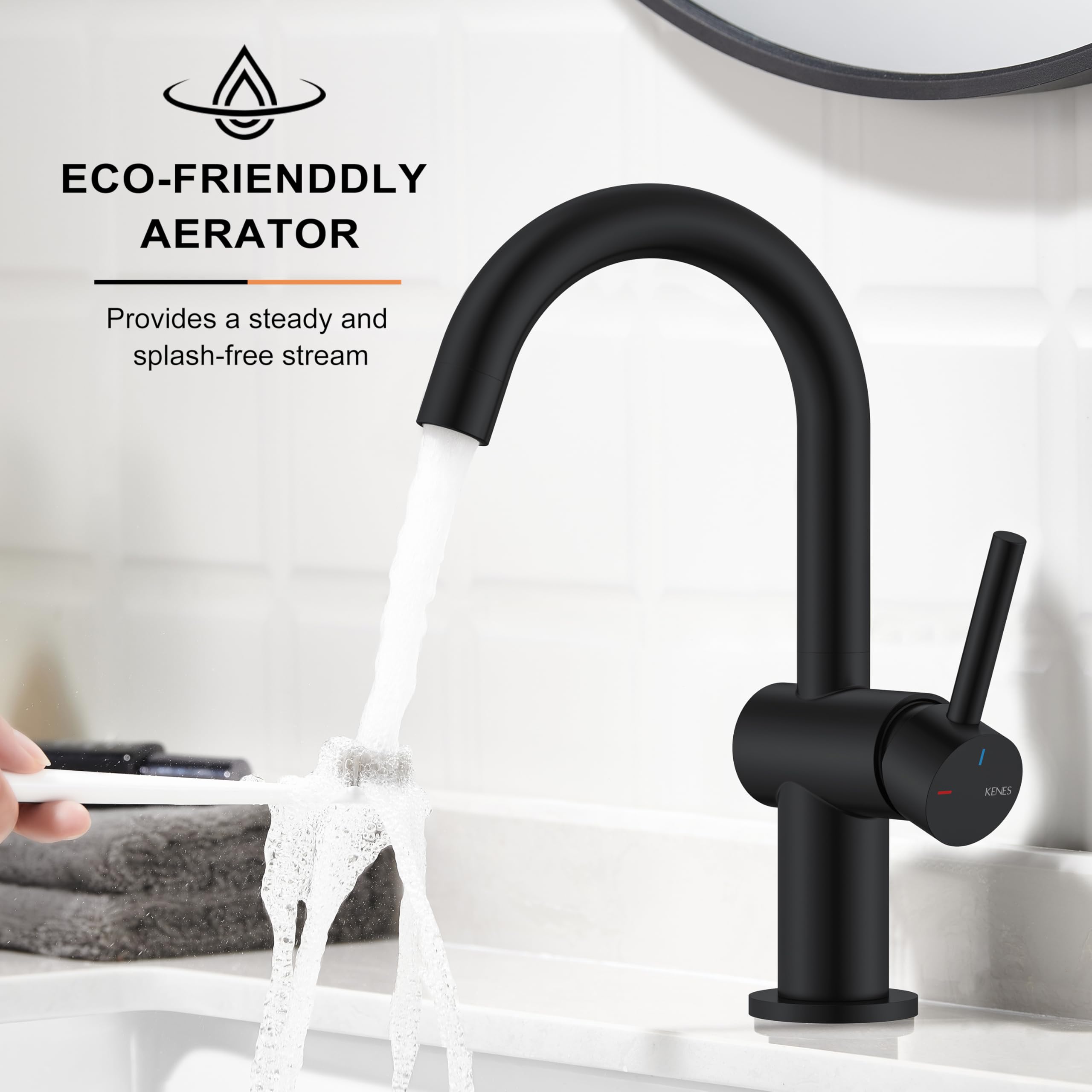 KENES Black and Gold Single Handle Bathroom Sink Faucet, Modern Prep Wet Bar Sink Faucet with Drain Assembly & Deck Plate, Vanity Faucets for Farmhouse RV Camper Utility, KE-9005B-BG
