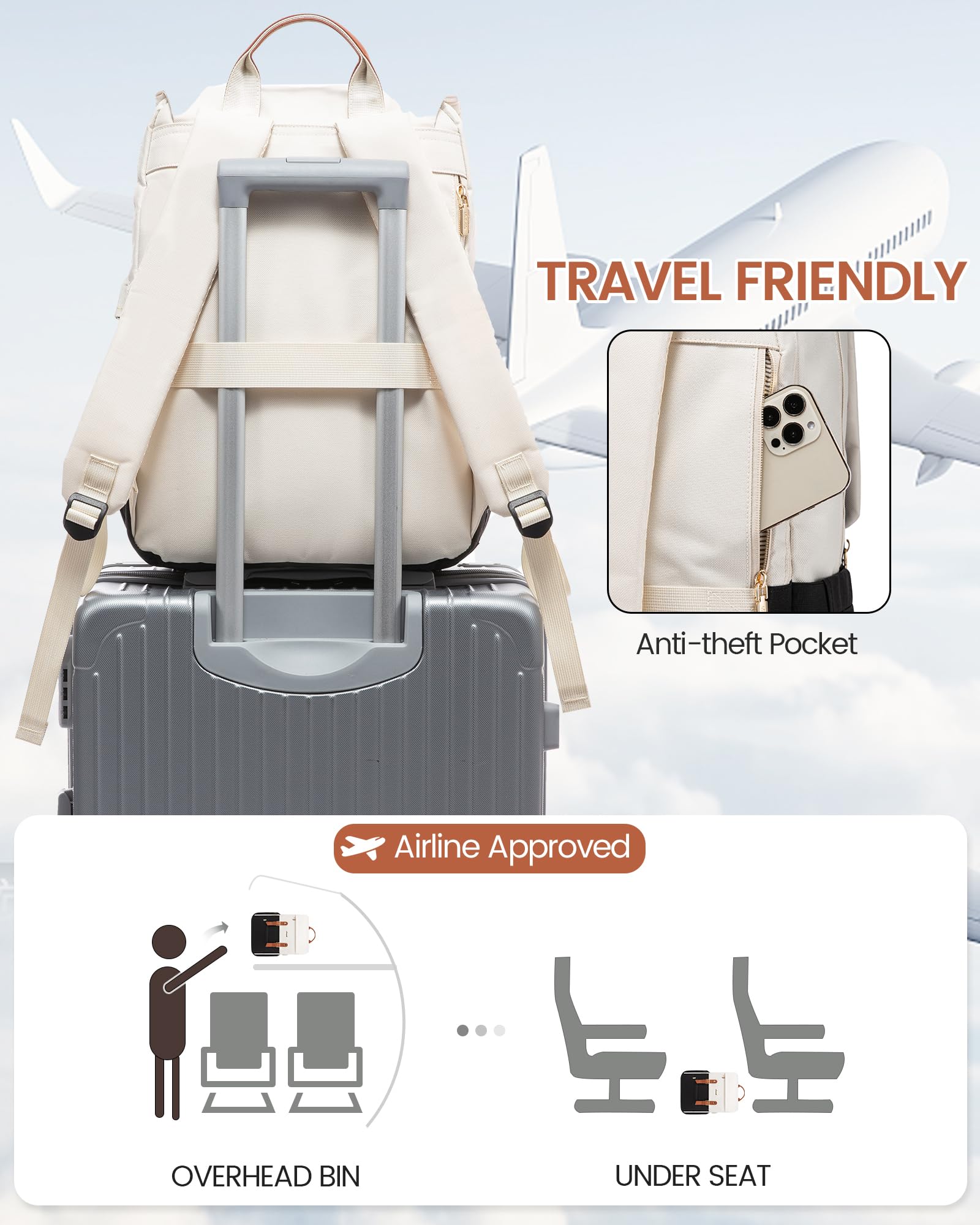 LOVEVOOK Laptop Backpack for Women, 15.6 Inch Vintage Travel Backpack Purse – Airline Approved Large Computer Bag, Lightweight for Nurse Teacher