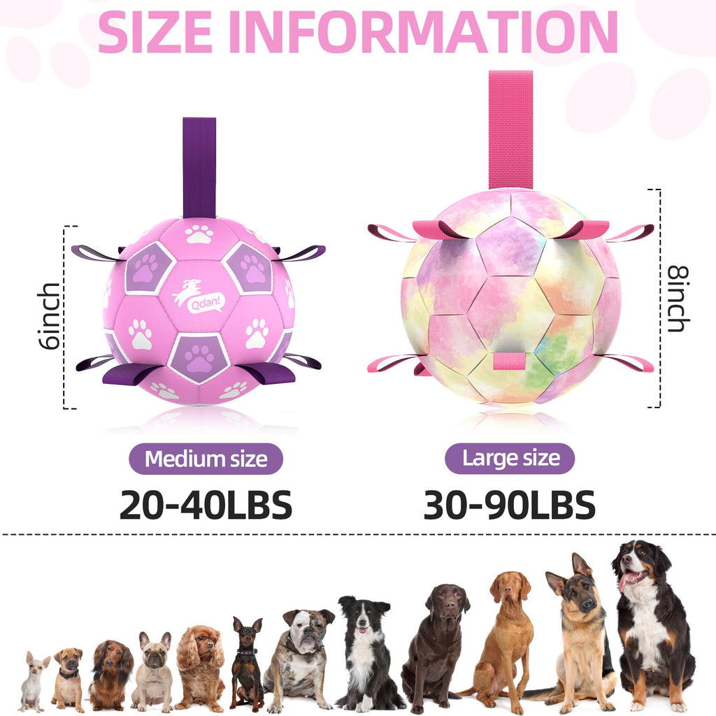 QDAN Dog Toys Soccer Ball with Straps, Durable Dog Balls for Tug of War, Puppy Birthday Gifts, Dogs Water Toy Small Dogs-Rainbow（5 Inch）