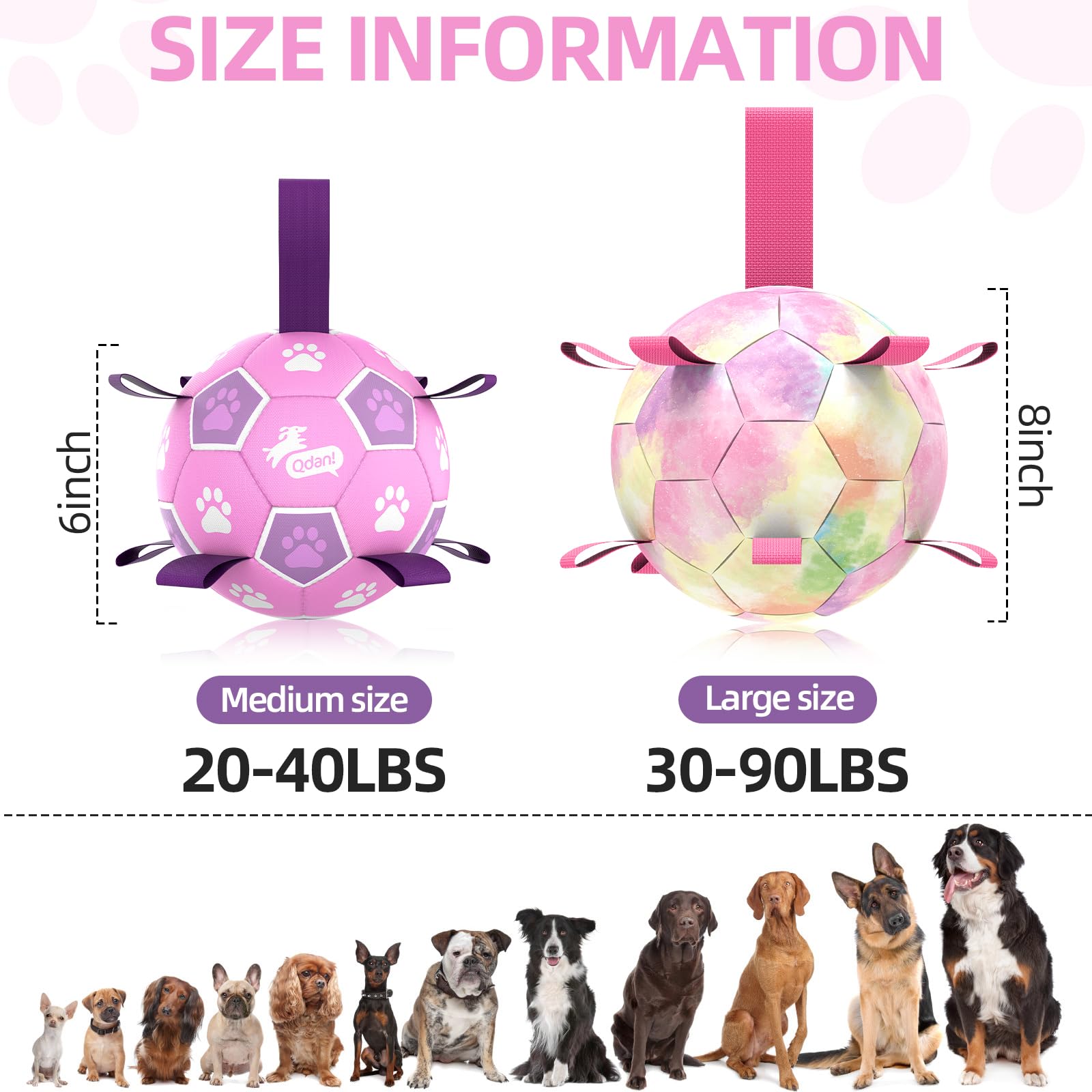 QDAN Dog Toys Soccer Ball with Straps, Durable Dog Balls for Tug of War, Puppy Birthday Gifts, Dogs Water Toy Small Dogs-Rainbow（5 Inch）