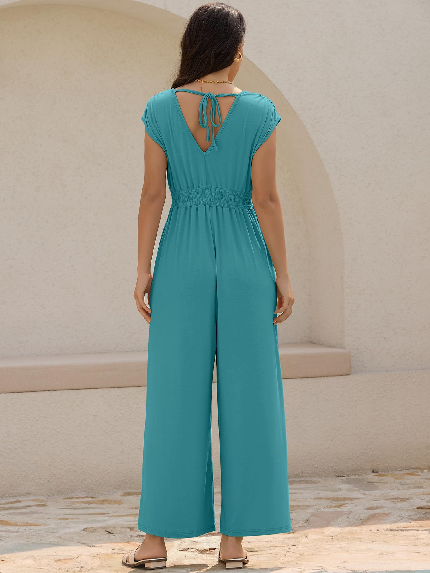 ZAFUL Womens Summer Jumpsuits 2026 Smocked Waist Dressy Casual One Piece Outfits with Pockets
