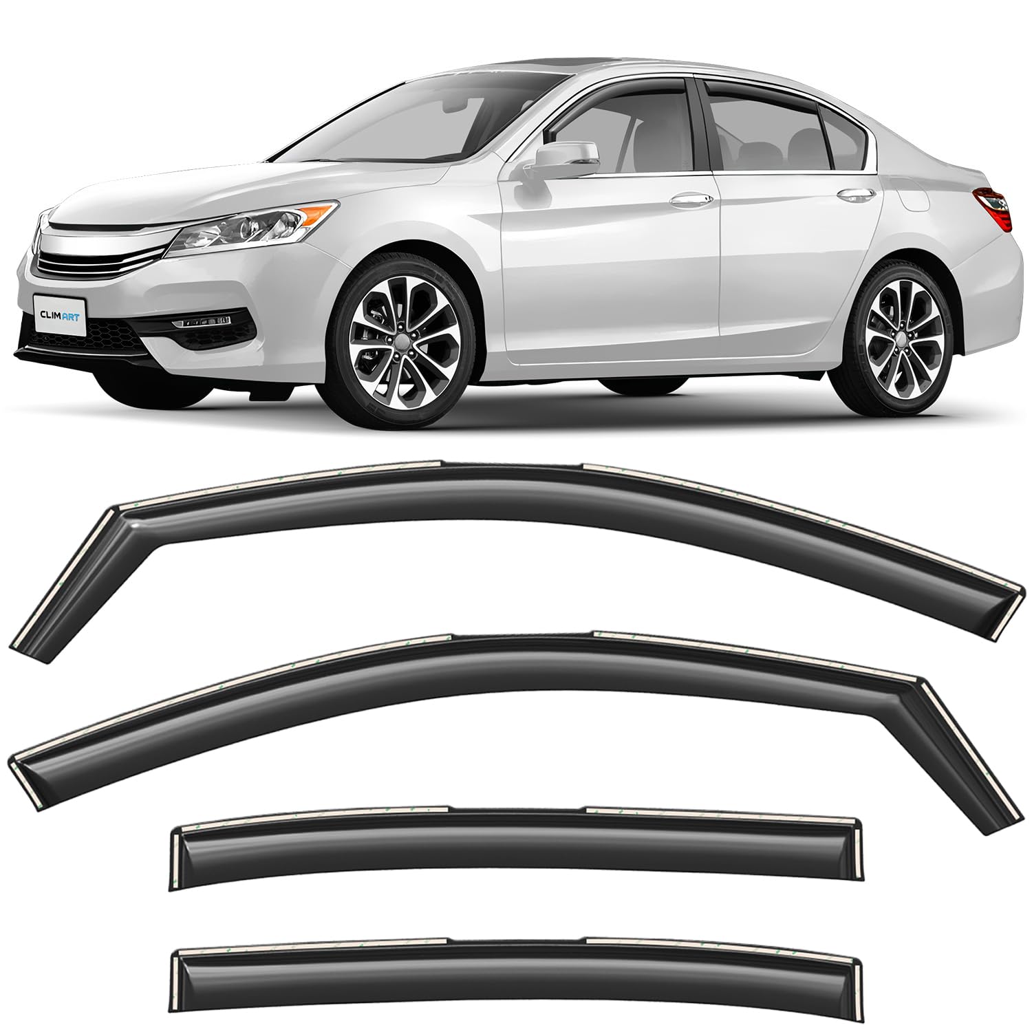 CLIM ART in-Channel Incredibly Durable Rain Guards for Honda Accord 2013-2017 Sedan, Original Window Deflectors, Vent Window Visors, Vent Deflector, 4 pcs. - 613274