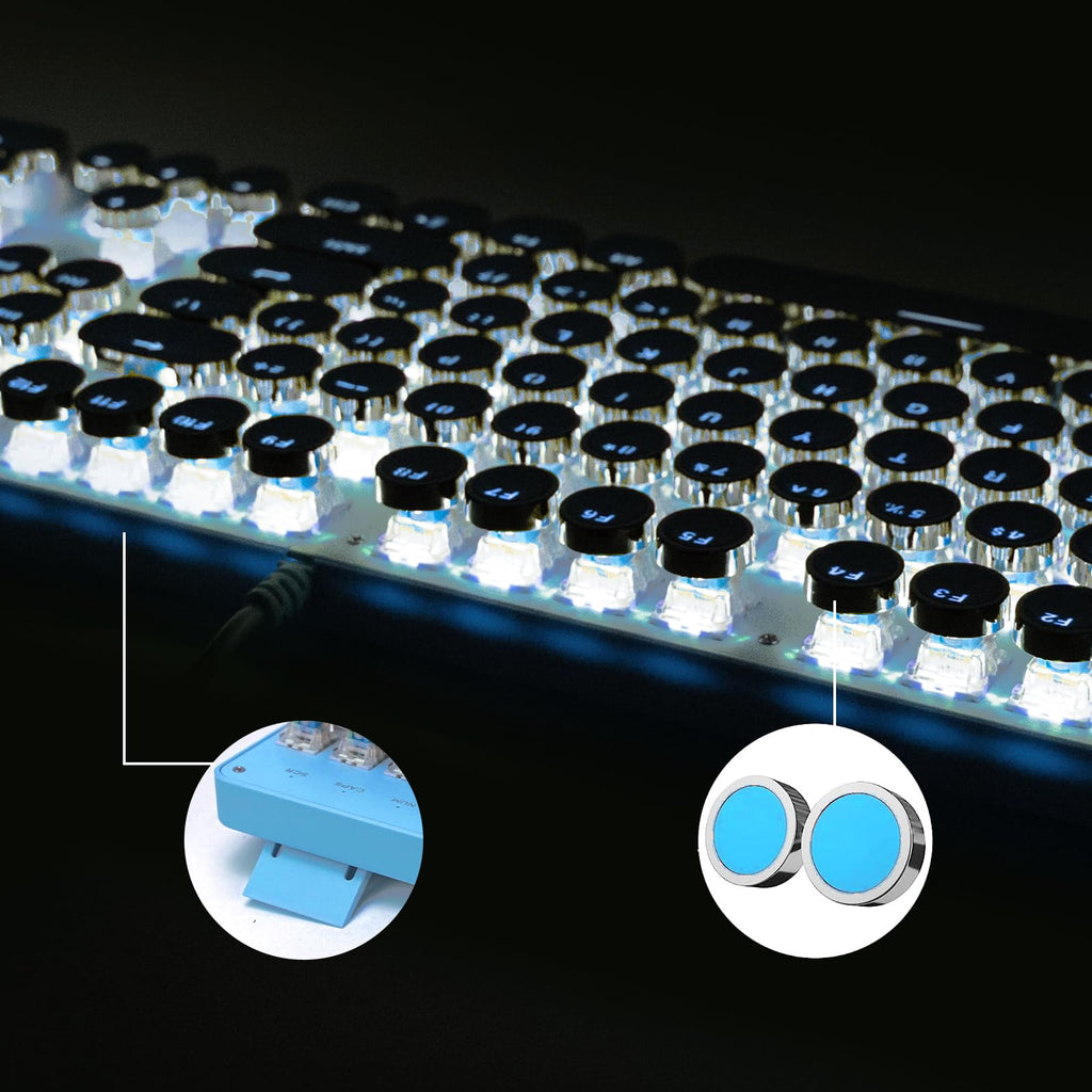 YSCP Typewriter Style Mechanical Gaming Keyboard RGB Backlit Wired with Blue Switch Retro Round Keycap 104 Keys Keyboard (R-Black)