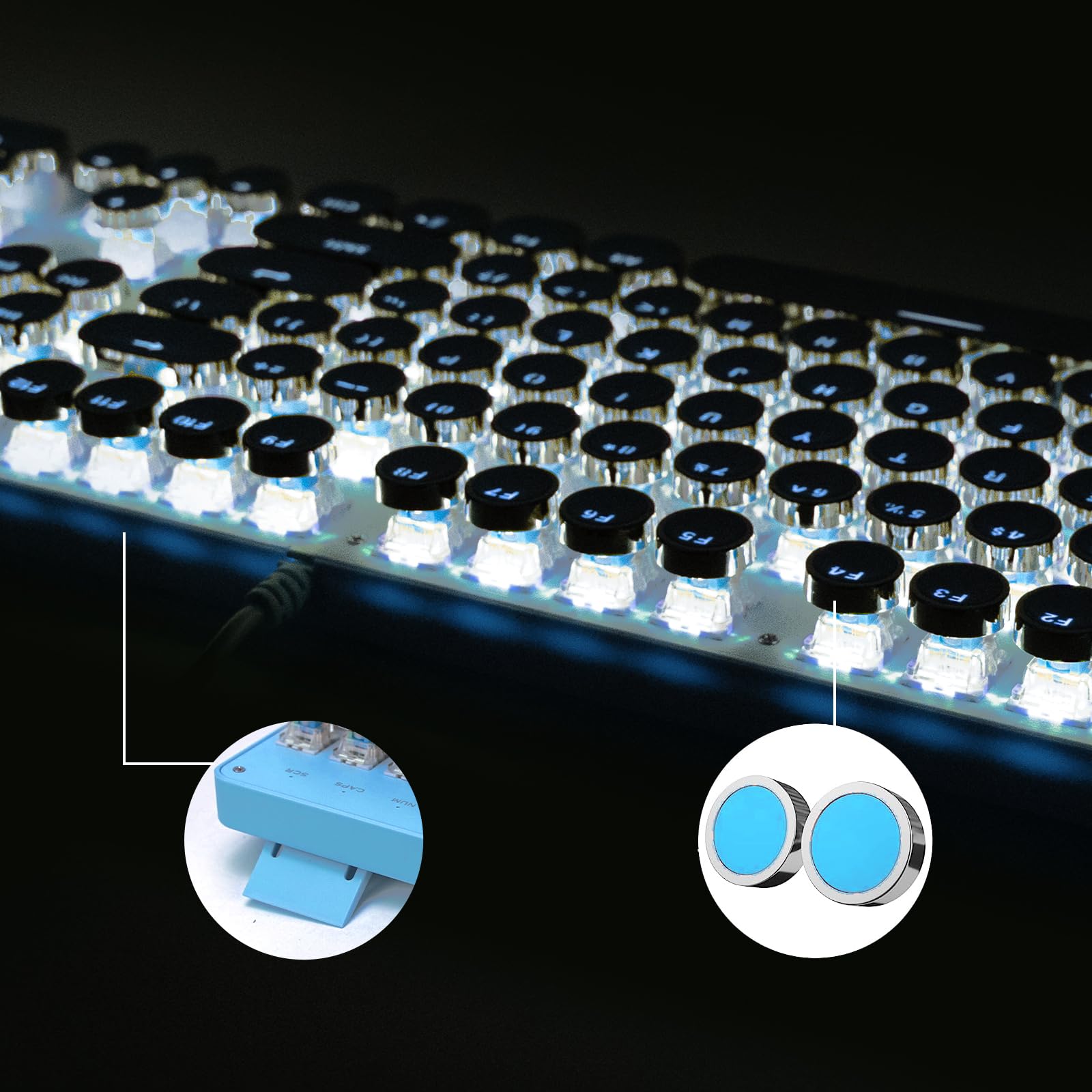 YSCP Typewriter Style Mechanical Gaming Keyboard RGB Backlit Wired with Blue Switch Retro Round Keycap 104 Keys Keyboard (R-Black)