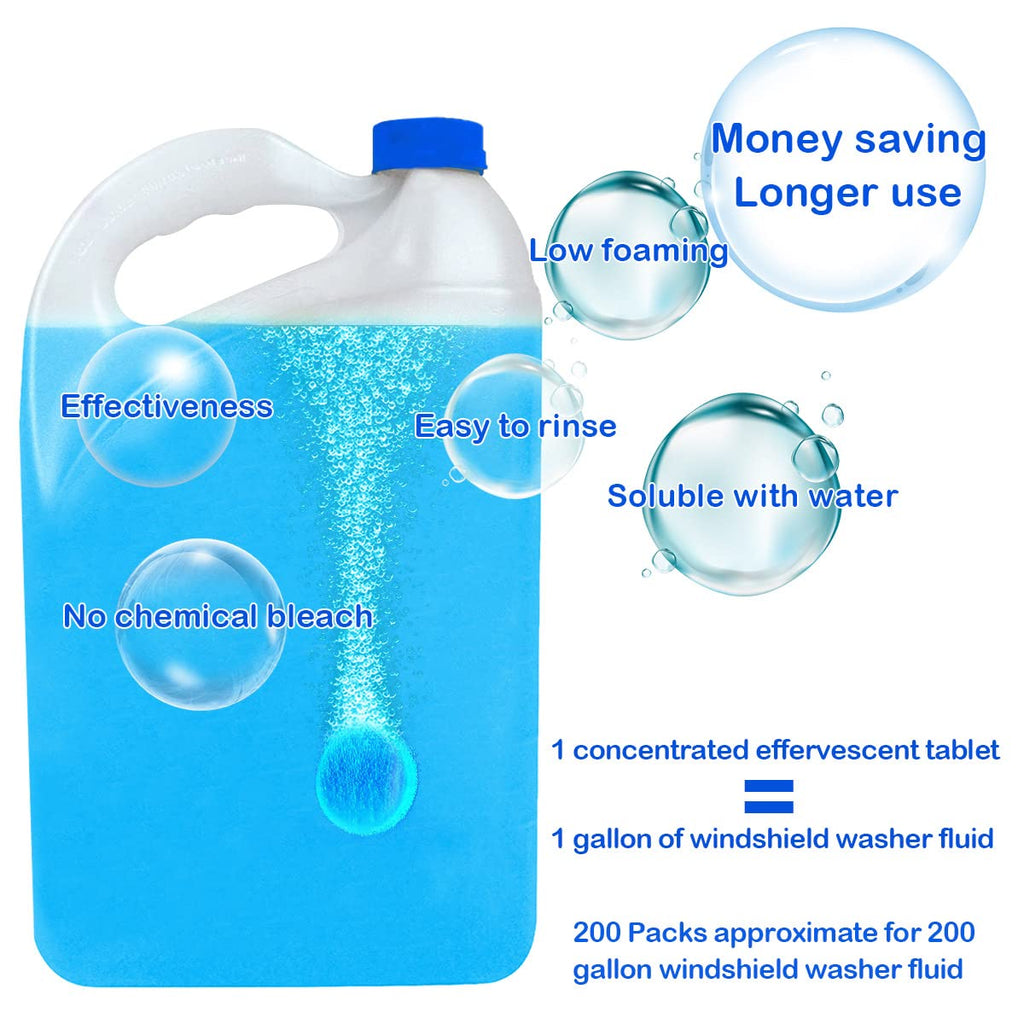 100 Pieces Car windshield washer fluid Concentrated Clean Tablets,New Formula windshield wiper fluid Solid Effervescent Tablet.Remove glass stains,Clear vision(Use With De-icer or Methanol for Winter)