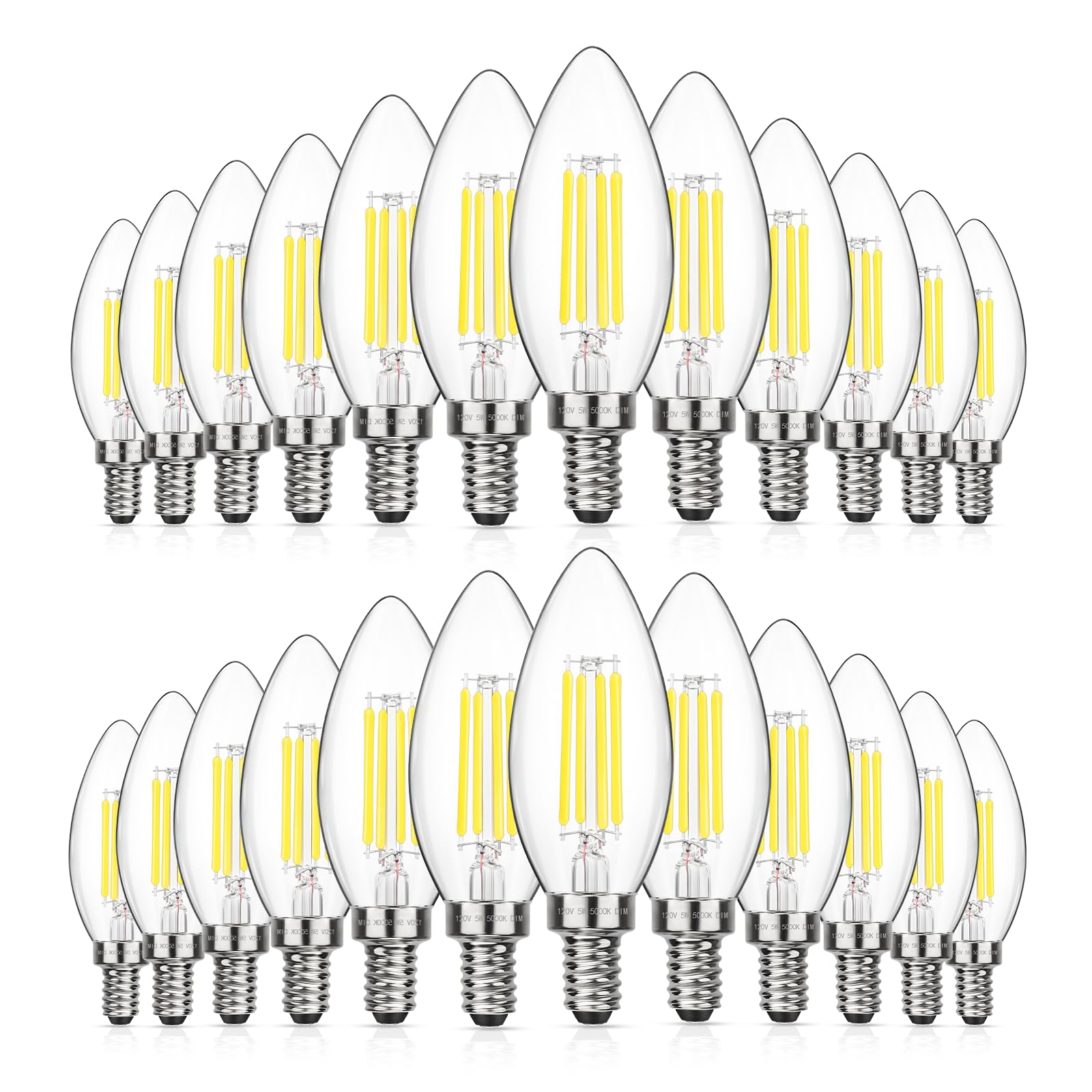 MAXvolador Dimmable E12 LED Candelabra Bulbs 60W Equivalent, Daylight White 5000K, 600LM Chandelier Light Bulb, B11 LED Candle Light Bulbs, 12 Pack