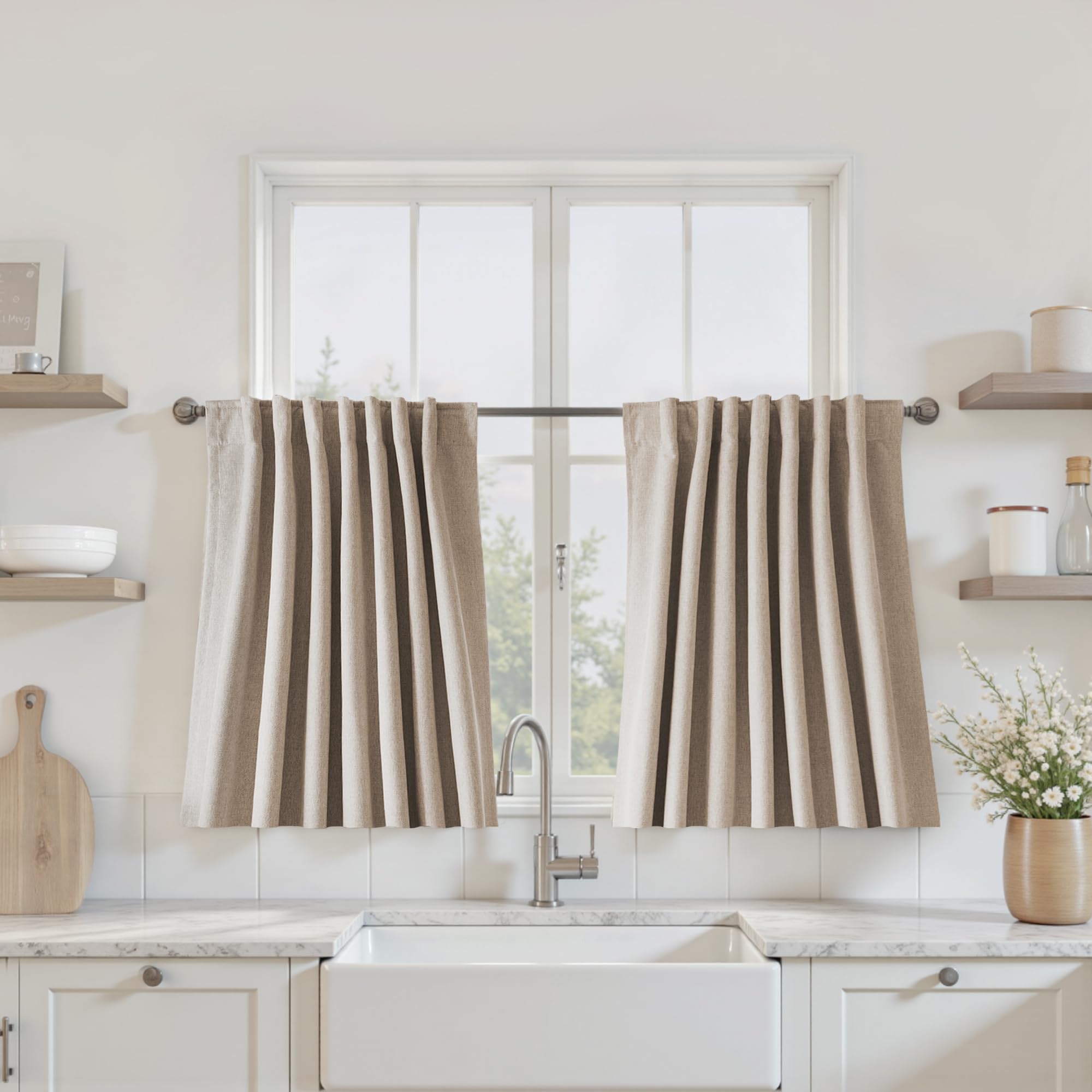 UHITECH Short Linen Curtains 24 Inch Long for Farmhouse Small Windows Modern Cafe Sytle Blackout Curtains for Living Room Back Tab Thermal Black Out Drapes 2ft