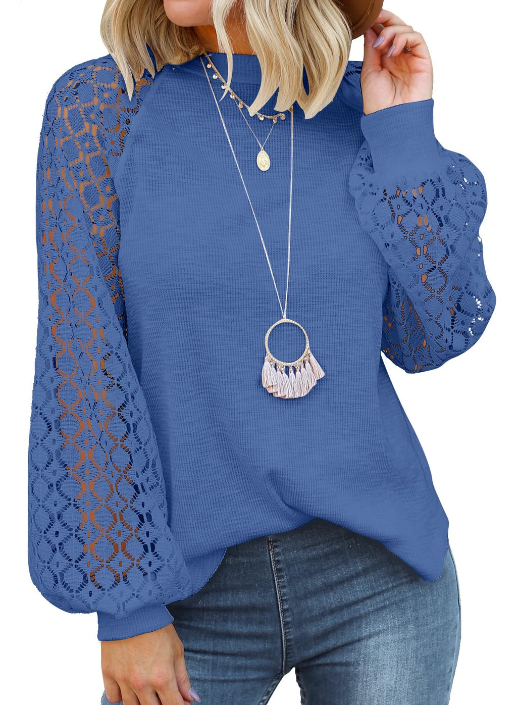 MIHOLL Women's Long Sleeve Tops Lace Casual Loose Blouses Shirts Dressy Outfits