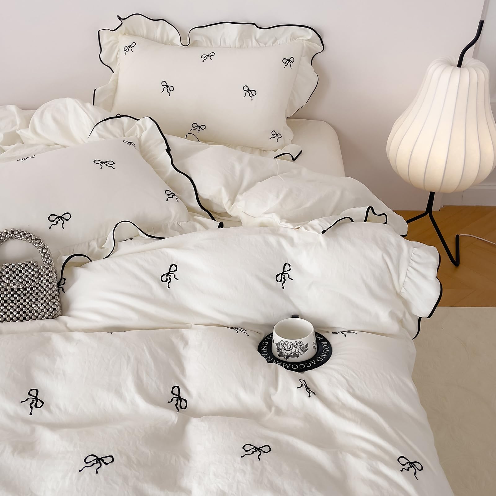 Pink Flower Duvet Cover Twin Chic Floral Print Ruffle Duvet Cover Cotton Lace Comforter Cover Country Style Floral Bedding Set Romantic Ruffle Comforter Cover Flower Bedding Cover with 2 Pillowcases
