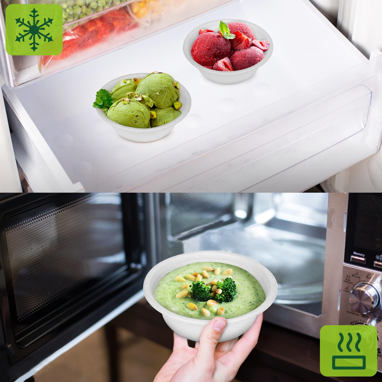 4 oz Small Paper Bowls, 100 Pack Compostable Bagasse Fiber Bowls, Microwavable for Condiments, Sauce, Ice Cream