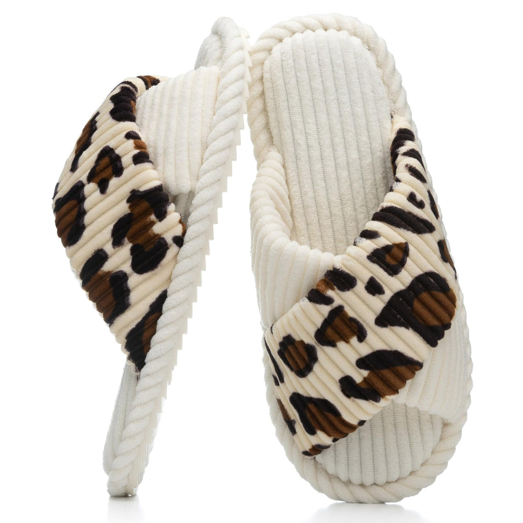 GOEWY Slippers for Women Memory Foam House Bedroom Corduroy Crossbands Open Toe Slides Sandals Shoes Comfy Trendy Gift for womens Anti-Skid sole