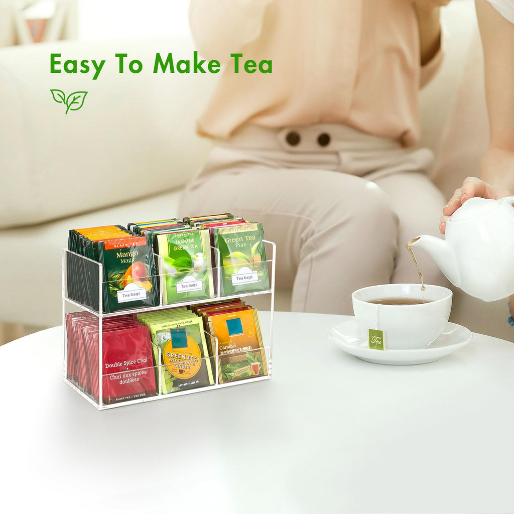 BEYGORM Acrylic Tea Bag Organizer for 216 Tea Packets, No Assembly Required, Display Holder for Countertop, Vertical Tea Bag Caddy for Cabinet, Tea bar Accessories, Teabags Storage Containers